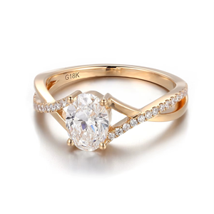 แหวนเพชรทองคำขาว 18K เครื่องประดับผู้หญิง หินหลัก 1 กะรัต รูปไข่ แหวนเพชรแล็บรับรองโดย IGI แหวนหมั้น แหวนแต่งงาน - Product Image 3