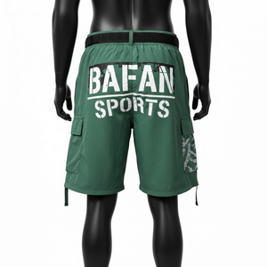 กางเกงว่ายน้ำชาย 120 GSM ผ้าโพลีเอสเตอร์แห้งเร็ว ทัสแลน สีเขียวมะกอก ทรงคาร์โก้พ็อกเก็ต สกรีนโลโก้ตามสั่ง กางเกงขาสั้นผู้ชาย - Product Image 2