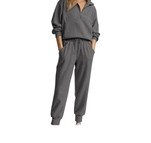 Casual Solid Color With Logo Women's Casual Winter Oversized Tracksuits 2-Piece Set with Zipper Jacket Sportswear - Product Image 3