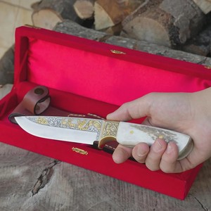 Custom OEM Handmade Industrial Grade Bowie Knife with Straight Edge in Stainless Steel Horn+Brass Handle Leather Sheath Gift <b>Box</b> - Product Image 3