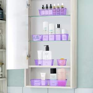 Modular Plastic Storage Bins for <b>Makeup</b> Jewelry Vanity and Office Organization 21 Piece Purple Acrylic Drawer Organizer Set - Product Image 6