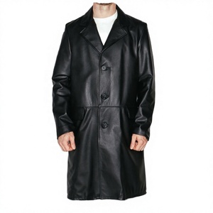 Custom Design Woven Genuine Leather Casual <b>Long</b> Hooded <b>Coat</b> <b>Men</b> Women Stand Collar Front Logo Zipper Closure Breathable - Product Image 3