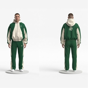 Conjunto Deportivo Personalizado para Hombre, Tejido Waffle Grueso, Verde y Crema, Sudadera con Cierre y Diseño Chevron en Contraste, Pantalones Deportivos Ajustados - Product Image 5