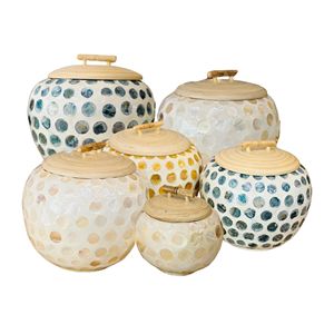 Eco <b>Bamboo</b> Jar with Handmade Mother of Pearl Inlaid Lid Decorative Kitchen Storage <b>Container</b> for Tea Coffee and Herbs - Product Image 2