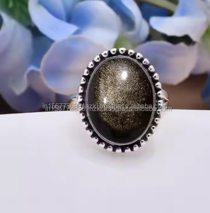 Anillo hecho a mano de Plata de Ley 925 más vendido con brillo dorado obsidiana Gemstonev925 joyería de plata anillo de plata minimalista - Product Image 1