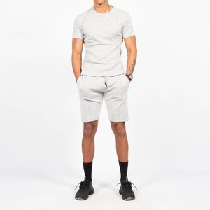 Ensemble T-shirt et short pour garçons, gris, polyester, col rond, couleur unie, décontracté, été, respirant, léger, coupe classique, poches latérales - Product Image 1