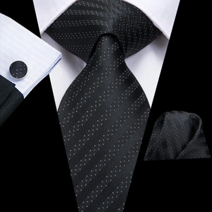 Corbata de Negocios para Hombre, Negra, con Rayas y Paisley, 100% Seda, Tejido Satinado Ecológico, Corbata de Lujo para Boda con Logotipo Personalizado - Product Image 2