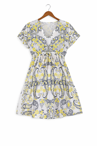 Vestido Mini de Algodón Estampado Paisley con Cuello en V - Product Image 2