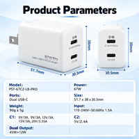 Chargeur mural pliable 67W GaN double USB-C PD à charge rapide pour ordinateur portable, tablette, téléphone et MacBook