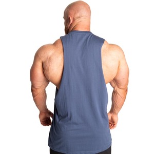 New Men Sporty Gym Tank Top Raw Cut Neck <b>Drop</b> Armholes Quick Dry Breathable Cotton Polyester Athletic Tops Plain Blank Design - Product Image 3