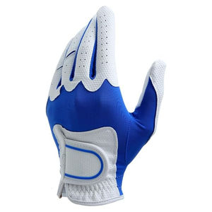 Blue And White PU Leather Golf Glove Right Hand Non-Slip Breathable Adjustable Wrist <b>Strap</b> Unisex Sports Glove - Product Image 1