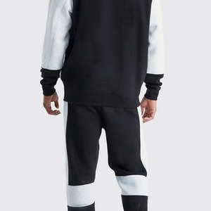 Sweat-shirt à capuche color block pour homme, manches longues, décontracté, pour l'automne, ensemble de survêtement en coton noir et blanc avec poches latérales et taille élastique - Product Image 4