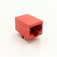 Connecteur Ethernet femelle RJ45 1 port, angle droit, non blindé, à souder, boîtier PA66, rouge, phosphore LITE