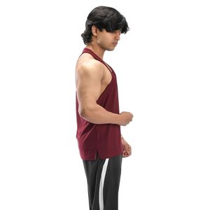 Camiseta sin mangas roja borgoña para hombre, corte profundo, chaleco de fitness, camiseta de entrenamiento deportivo, ropa OEM de fábrica - Product Image 5