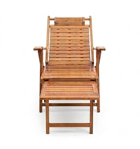 Premium Solid Teak Wood Foldable Lounge Chair with Extendable <b>Footrest</b> and <b>Adjustable</b> Backrest for Outdoor Patio - Product Image 1