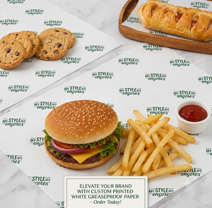 Papier d'emballage blanc anti-graisse imprimé sur mesure pour tacos, hamburgers, frites, emballage alimentaire, 40 GSM, revêtement PE, rouleau, logo personnalisé imprimé - Product Image 2