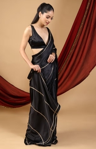 KV <b>Emerald</b> Black and Golden Embellished Luxurious Modern Silk Party Saree - Product Image 3