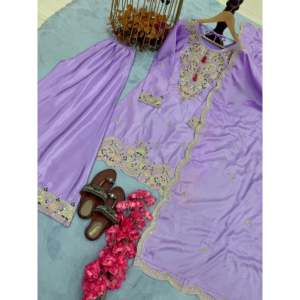 Conjunto de Top de Seda Chinon Pura de Diseñador, Pantalones Palazzo y Dupatta para Fiestas, Ropa India y Pakistaní - Product Image 4