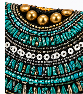 Pochette à perles turquoise avec chaîne |   Sac de soirée artisanal et original |   Sac à main ethnique bohème |   Design ethnique multicolore avec chaîne - Product Image 6