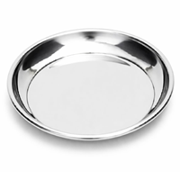 Assiette de service ronde en acier inoxydable poli, durable, en métal argenté
