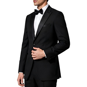 Blazer de smoking noir en satin pour homme, revers cranté, simple boutonnage, coupe ajustée, veste de cérémonie élégante pour occasions formelles - Product Image 3