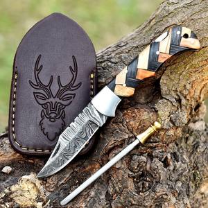 Navaja Plegable de Acero de Damasco de Alta Calidad con Logotipo Personalizado, con Funda de Cuero de Lujo, para Camping y Caza, Envío Directo - Product Image 2