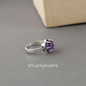 Vintage 925 Sterling Silver Natural Amethyst <b>Ring</b> | Round Cabochon Purple Gemstone Boho & Hippie Style Bezel Set Unisex <b>Ring</b> - Product Image 2