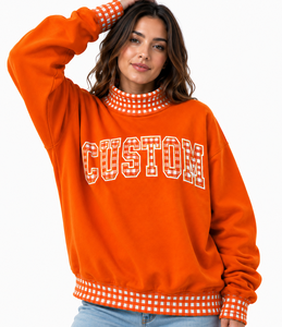Fabricante de Sudaderas Extra Grandes de Felpa de Algodón con Cuello Alto y Parches de Gingham, Bordadas con Logotipo Personalizado para Mujer - Product Image 1