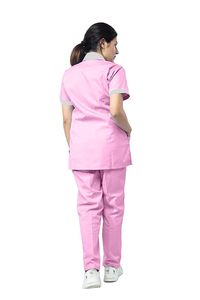Conjunto de uniforme médico rosa para mujer, de rayón y poliéster, tejido sin costuras, con detección de agujas, para hospital (pantalón y top) - Product Image 2