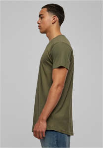 T-shirt homme vert olive personnalisé avec logo, coupe longue, streetwear, manches courtes, coton kaki uni, vêtements, chemise homme à queue tombante - Product Image 4