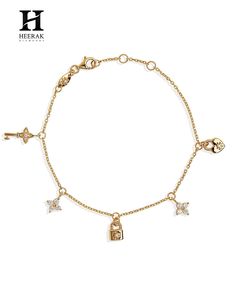 Custom 14K 18K Solid Gold Charm Bracelet Lab Grown Diamond <b>Padlock</b> Heart Key Dangle Bracelet Jewelry - Product Image 2