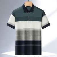 Polo décontracté à manches courtes pour hommes T-Shirt décontracté d'été à manches courtes Tops Stripe Printed Button Polo Vêtements surdimensionnés