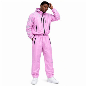 Ensemble 2 pièces coupe ajustée : Veste zippée et pantalon en polyester/nylon, motif imprimé par sublimation, épaules tombantes, coupe-vent épais - Product Image 5