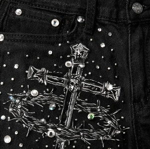Shorts en jean pour homme ornés de diamants 2026 – Shorts en jean de luxe de créateur, mode streetwear - Product Image 5