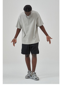 T-shirt en coton uni à col rond et manches courtes pour homme, coupe classique, décontracté, tricoté, design simple - Product Image 5