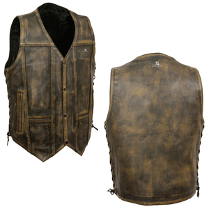 <b>Men's</b> <b>Leather</b> Biker <b>Vest</b> Adults Custom OEM ODM Wholesale Sleeveless Motorcycle Jacket Vintage Casual Outerwear - Product Image 3