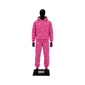 Conjunto de Sudadera con Capucha y Pantalones de Chándal de Forro Polar con Estampado de Estrellas Rosa Intenso Personalizado, Ropa Casual de Invierno para Calle, Venta al por Mayor, Fabricante OEM - Product Image 1