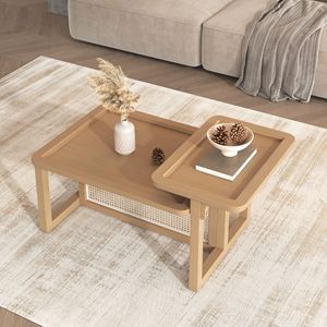 Set di 2 tavolini da caffè moderni in rattan, legno e MDF, colore naturale - Product Image 3