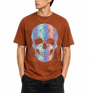T-shirt imprimé réfléchissant en coton premium pour homme – Style urbain décontracté, col rond, manches courtes, léger et tendance pour le quotidien - Product Image 3
