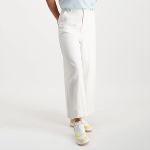 Pantalon en jean de coton taille haute à jambe large, coupe ample, longueur cheville, blanc uni, style décontracté printemps - Product Image 4