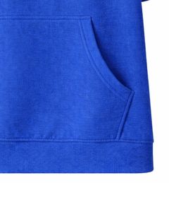 Haut à capuche bleu à manches courtes pour homme, pull décontracté, t-shirt léger d'été, streetwear, en mélange de coton avec poche kangourou - Product Image 5