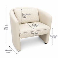Fauteuil de bain à dossier incurvé matelassé effet diamant, siège lounge rembourré crème, mobilier de salon moderne pour studio de beauté
