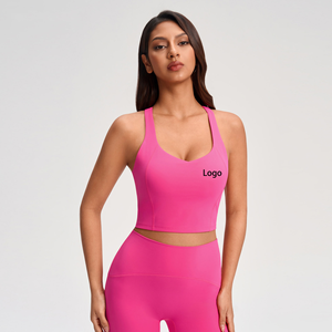 Soutien-gorge de sport yoga pour femme bleu marine à bretelles convertibles, taille mi-haute, sans couture, respirant, avec logo frontal, extensible et actif - Product Image 1