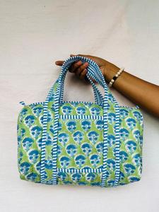 Handmade Eco-Friendly Lightweight Cotton Duffel <b>Bag</b> Fish Pattern Quilted Design <b>Large</b> Capacity Casual Travel <b>Tote</b> Zipper Closure - Product Image 3