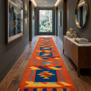 Alfombra de Pasillo Geométrica Moderna Hecha a Mano, Antideslizante, Acolchada, Ecológica, Resistente a las Manchas, Reversible, Tejida, Plana, para Picnic y Hogar - Product Image 1