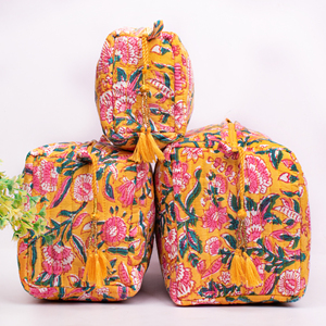 Pochette de maquillage matelassée écologique grande taille pour l'été, imprimé bloc, en coton, tendance, trousse de toilette pour femmes - Product Image 2