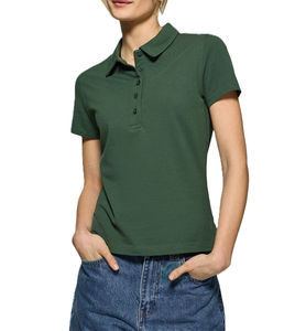 Polo de Manga Corta Verde para Mujer, Color Sólido, Algodón Piqué, Estilo Casual - Product Image 1
