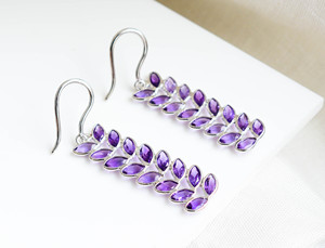 Boucles d'oreilles pendantes en améthyste marquise à plusieurs niveaux pour revendeurs en gros, style tendance, bijoux à la mode à vendre - Product Image 3