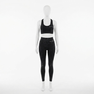 Ensemble de leggings et soutien-gorge de sport sans couture noir délavé à l'acide pour femme, taille haute, pour la gym, le yoga et l'entraînement - Product Image 1