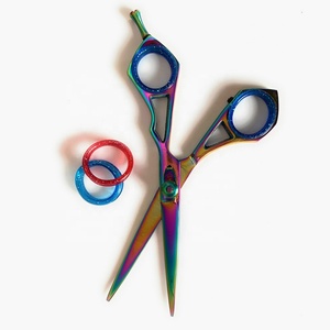 Tijeras de Barbero de Acero Inoxidable con Recubrimiento de Titanio Arcoíris, con Reposa Dedos y Cuchillas Afiladas para Recortar y Peinar el Cabello y la Barba - Product Image 1